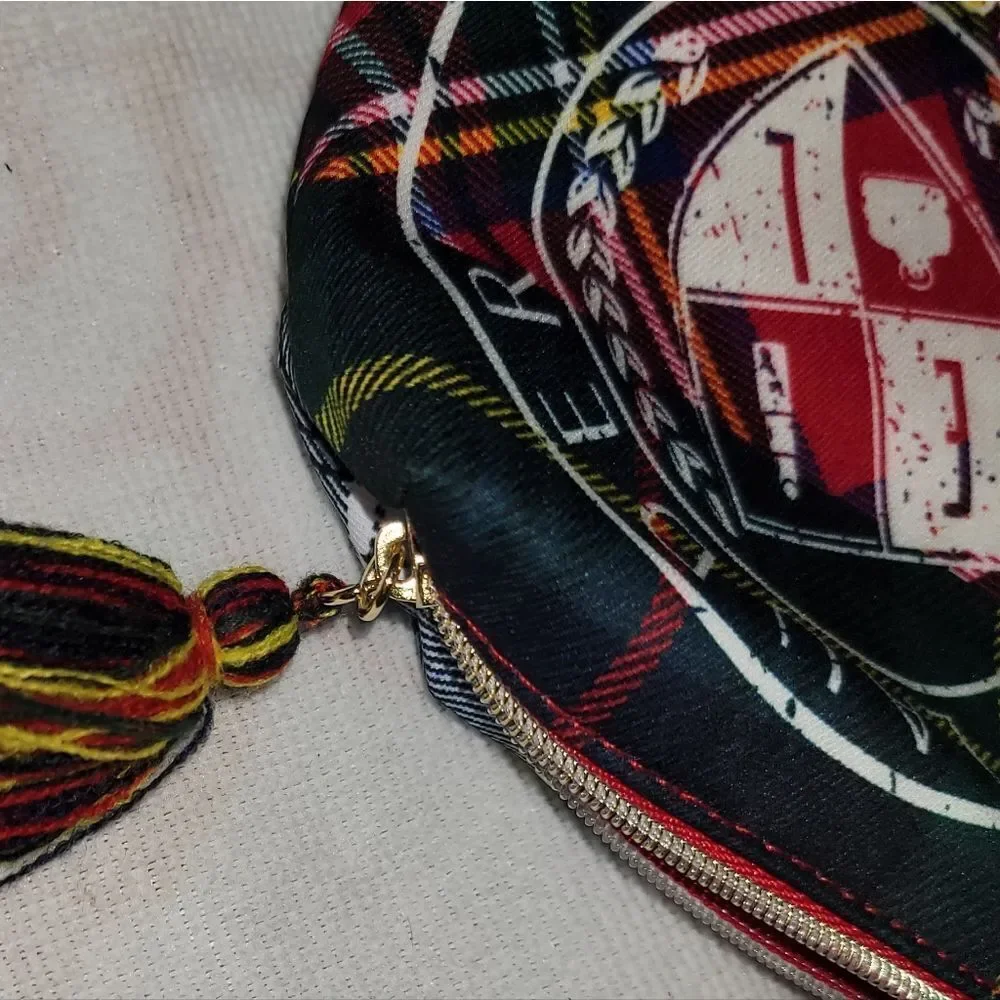 Estee Lauder Plaid Tartan Cosmetic Zipper Make Up Bag with Tassle & Big Logo